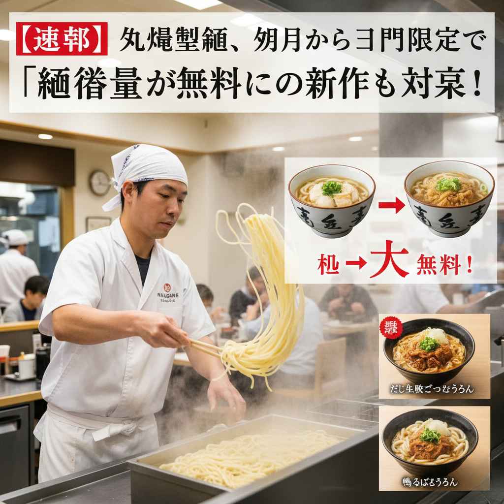 【速報】丸亀製麺、明日から3日間限定で「麺増量」が無料に！冬の新作も対象